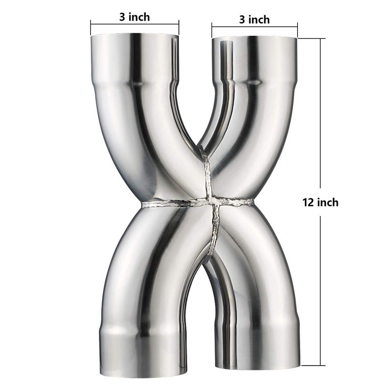 LCGP Universal 3" In/Out Crossover X Pipe 12" Length Stainless Steel Exhaust Pipe - Image 2